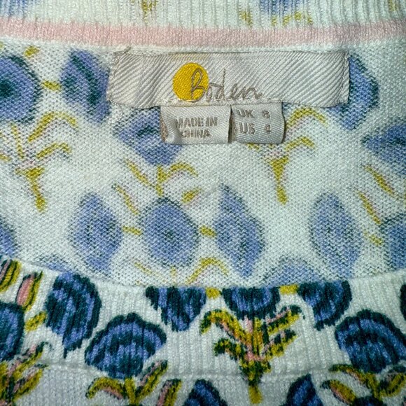 Boden Printed Crew Neck Knitted Sweater, Brunnera Blue Poppy Geo 4 EUC - Picture 8 of 10